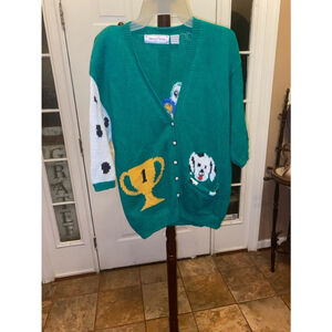 Women's Sharon Young Cardigan Sweater M Green White